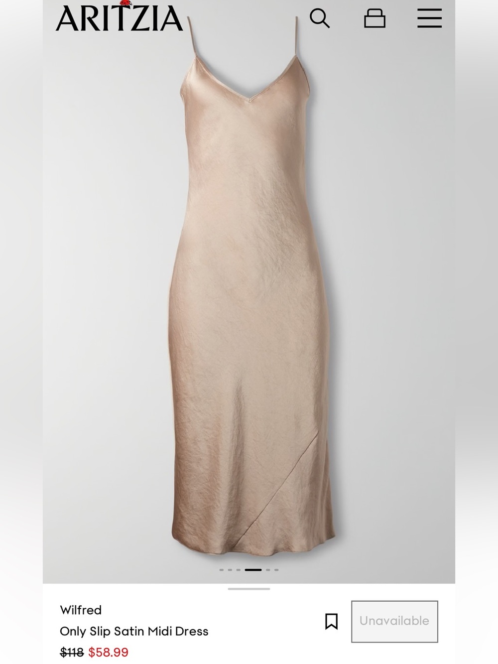 SOLD Wilfred Only Slip Satin Midi Dress in Taupe - Picture 8 of 10